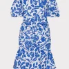 Day Dresses-MILLY Flowers Of Spain Off The Shoulder Dress Blue/White