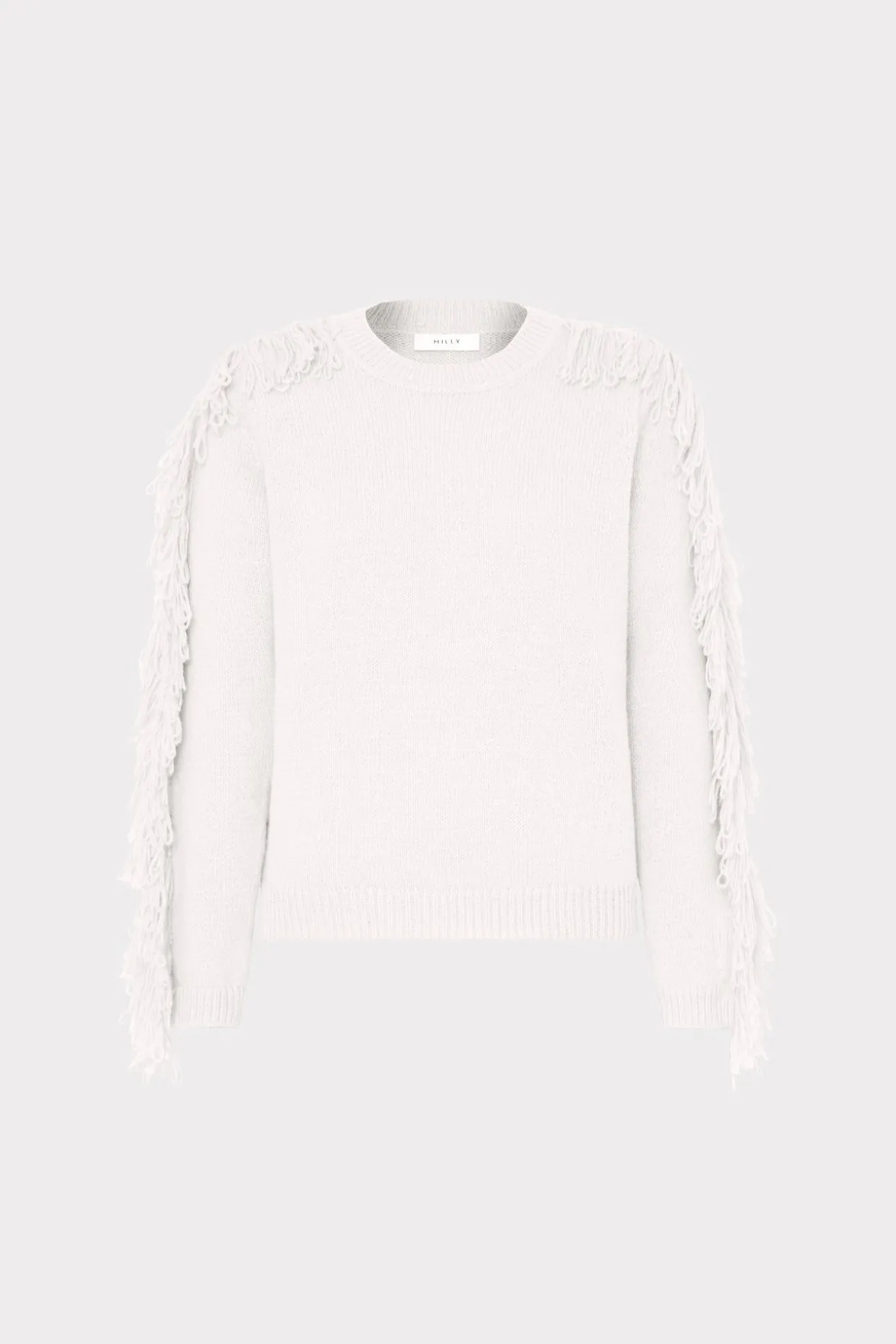 fringe_sleeve_crewneck_sw_0-2.webp Sweaters & Knits-MILLY Fringe Sleeve Crewneck Sweater Ecru