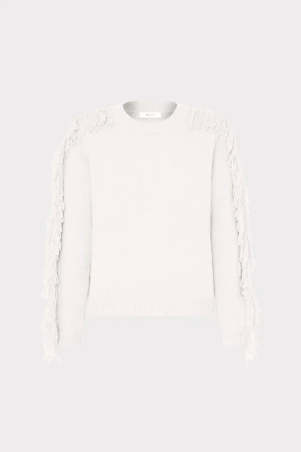 fringe_sleeve_crewneck_sw_0.webp Jumpsuits & Rompers-MILLY Fringe Sleeve Crewneck Sweater Ecru