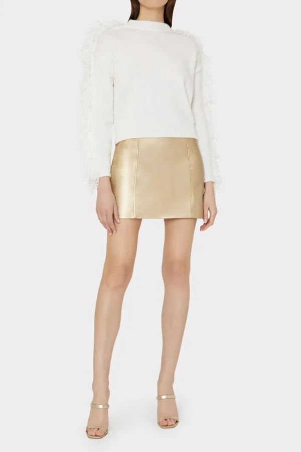 Sweaters & Knits-MILLY Fringe Sleeve Crewneck Sweater Ecru