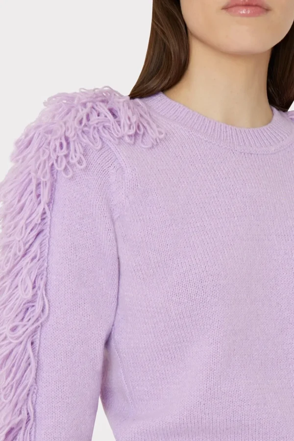 Sweaters & Knits-MILLY Fringe Sleeve Crewneck Sweater Lilac