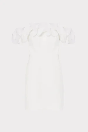 White Dresses-MILLY Gizelle Ruffle Off The Shoulder Dress Ecru
