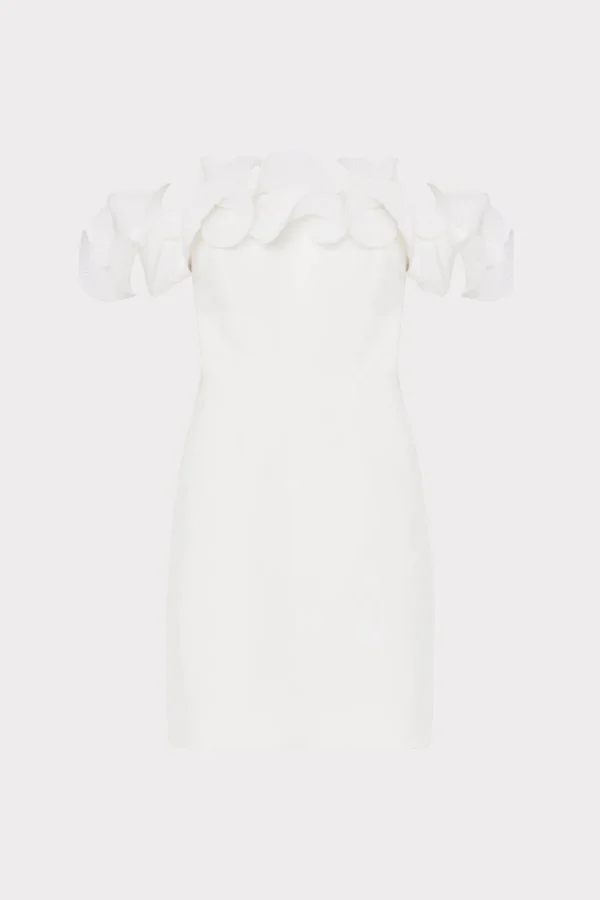 White Dresses-MILLY Gizelle Ruffle Off The Shoulder Dress Ecru