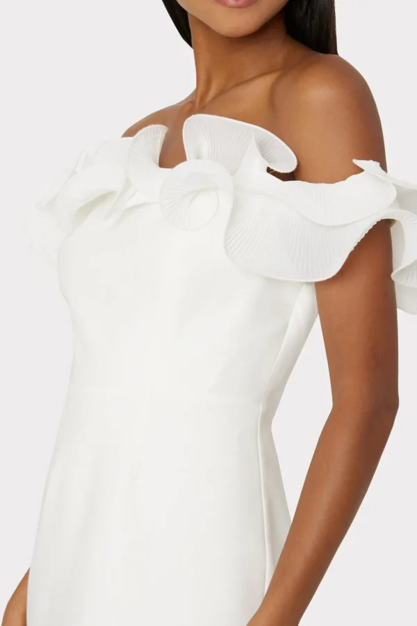 White Dresses-MILLY Gizelle Ruffle Off The Shoulder Dress Ecru