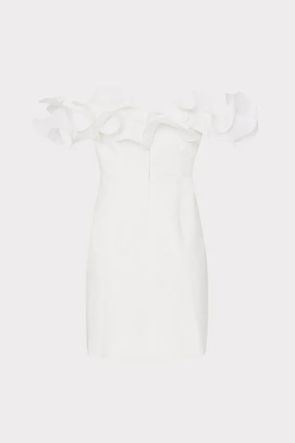 White Dresses-MILLY Gizelle Ruffle Off The Shoulder Dress Ecru