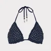 Jumpsuits & Rompers-MILLY Glimmer Crochet Bikini Top With Crystal Applique Navy
