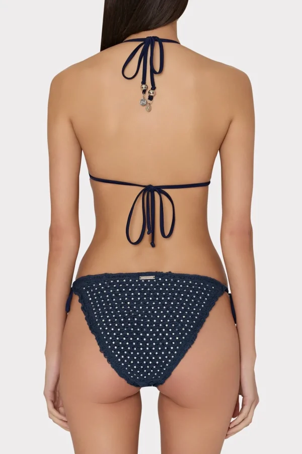 Jumpsuits & Rompers-MILLY Glimmer Crochet Bikini Top With Crystal Applique Navy