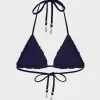 Jumpsuits & Rompers-MILLY Glimmer Crochet Bikini Top With Crystal Applique Navy