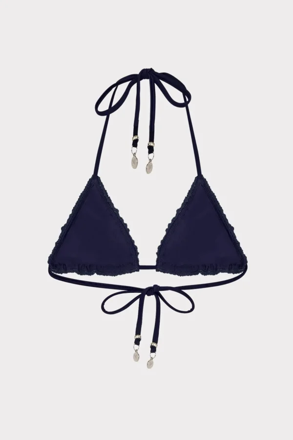 Jumpsuits & Rompers-MILLY Glimmer Crochet Bikini Top With Crystal Applique Navy