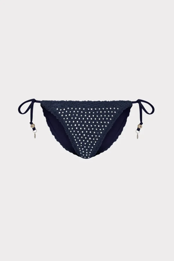 Jumpsuits & Rompers-MILLY Glimmer String Bikini Bottom With Crystal Applique Navy