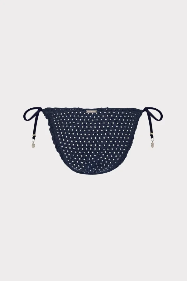 Jumpsuits & Rompers-MILLY Glimmer String Bikini Bottom With Crystal Applique Navy