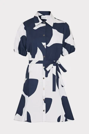 grand_foliage_poplin_dres_0-1.webp Day Dresses-MILLY Grand Foliage Poplin Dress Navy/White
