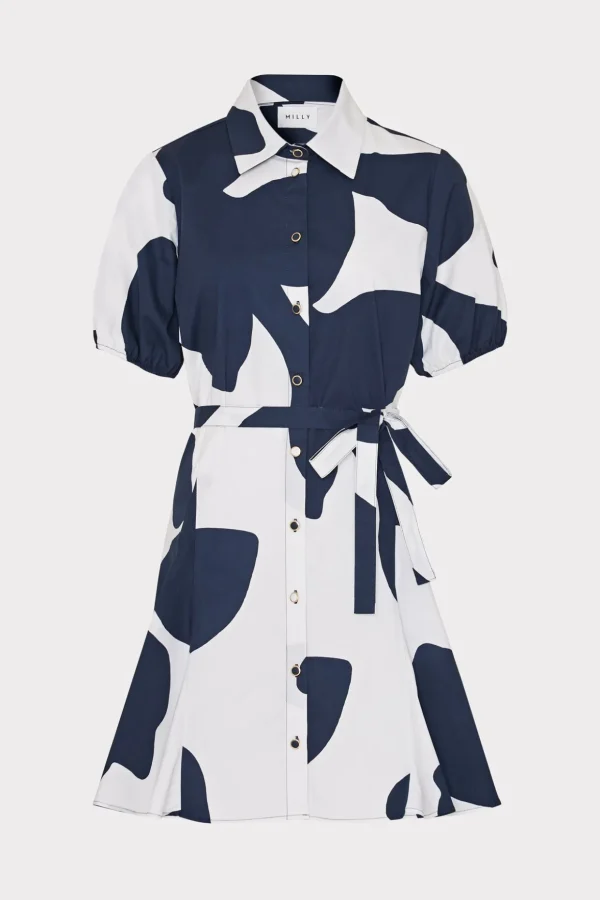 grand_foliage_poplin_dres_0.webp Jumpsuits & Rompers-MILLY Grand Foliage Poplin Dress Navy/White