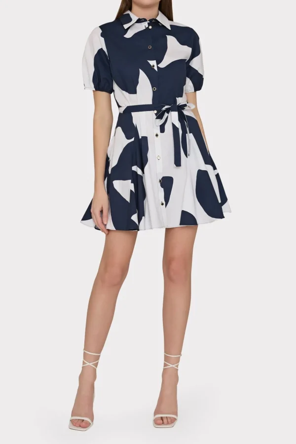 grand_foliage_poplin_dres_1-2.webp Mini Dresses-MILLY Grand Foliage Poplin Dress Navy/White