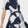 Day Dresses-MILLY Grand Foliage Poplin Dress Navy/White