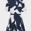 Day Dresses-MILLY Grand Foliage Poplin Dress Navy/White