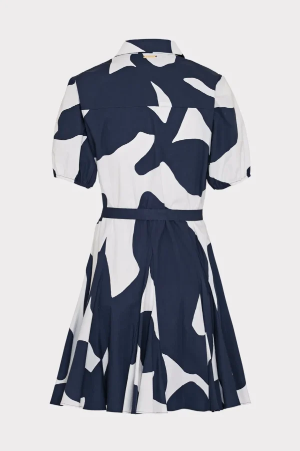 Day Dresses-MILLY Grand Foliage Poplin Dress Navy/White
