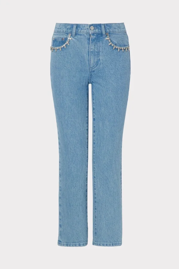 Jumpsuits & Rompers-MILLY Hali Crystal Embellished Jeans Light Wash