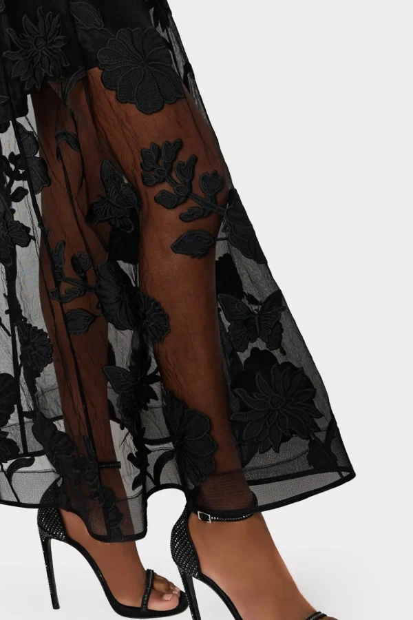 Maxi Dresses-MILLY Hannah 3D Butterfly Embroidery Dress Black