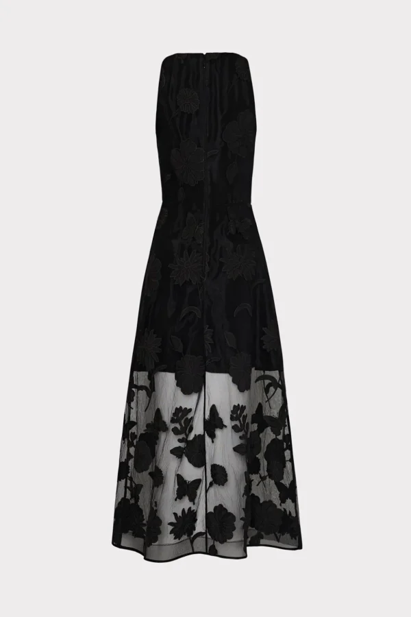 Evening Gowns-MILLY Hannah 3D Butterfly Embroidery Dress Black
