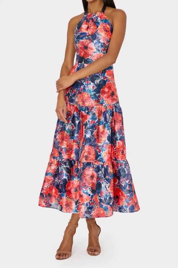 Jumpsuits & Rompers-MILLY Hayden Watercolor Poppy Jacquard Dress Red Multi