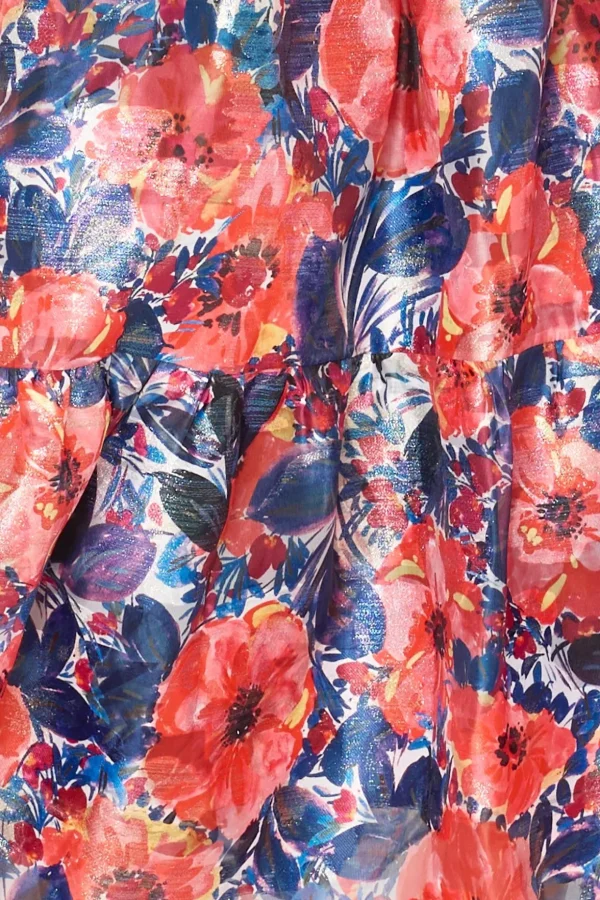 Guest Of Dresses-MILLY Hayden Watercolor Poppy Jacquard Dress Red Multi