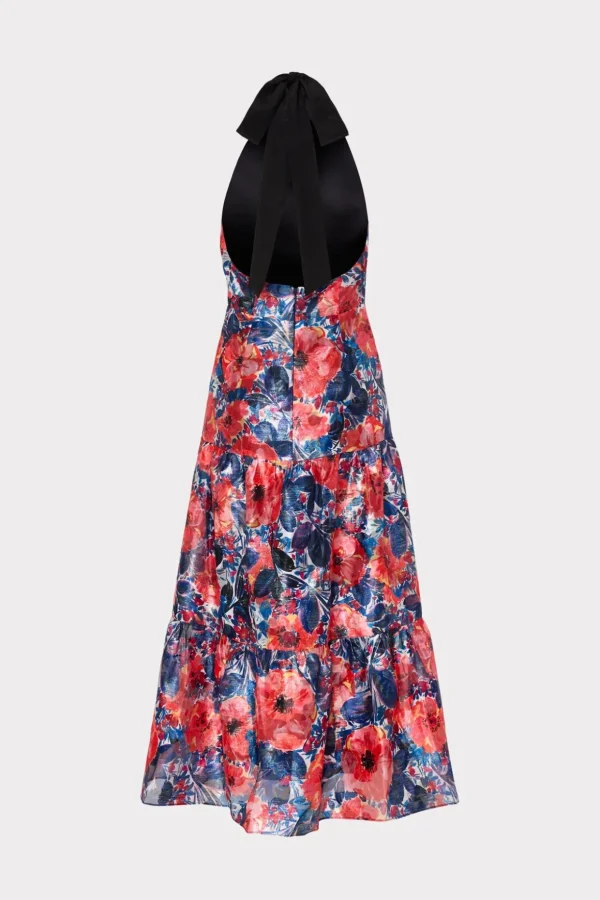 Cocktail Dresses-MILLY Hayden Watercolor Poppy Jacquard Dress Red Multi