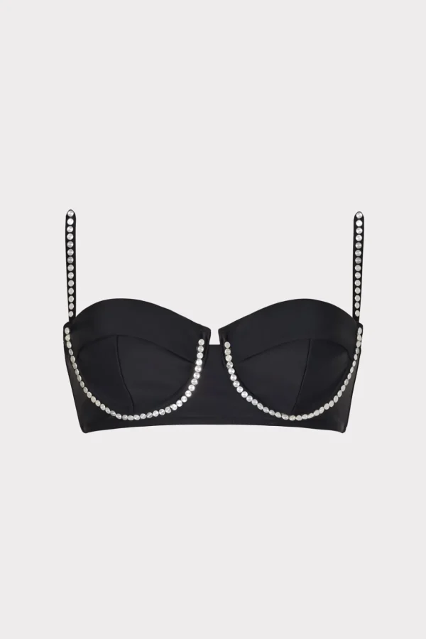 Jumpsuits & Rompers-MILLY Heat Set Embellishment Bikini Top Black