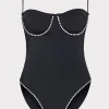 Jumpsuits & Rompers-MILLY Heat Set Embellishment Underwire One Piece Black