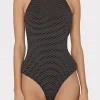One Piece Swimsuits-MILLY Jackie Textured Waves Halter One Piece Black