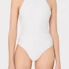 Jumpsuits & Rompers-MILLY Jackie Textured Waves Halter One Piece White