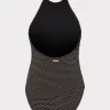 Jumpsuits & Rompers-MILLY Jackie Textured Waves Halter One Piece Black