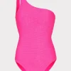 One Piece Swimsuits-MILLY Joni One Shoulder One Piece Neon Pink