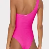 One Piece Swimsuits-MILLY Joni One Shoulder One Piece Neon Pink