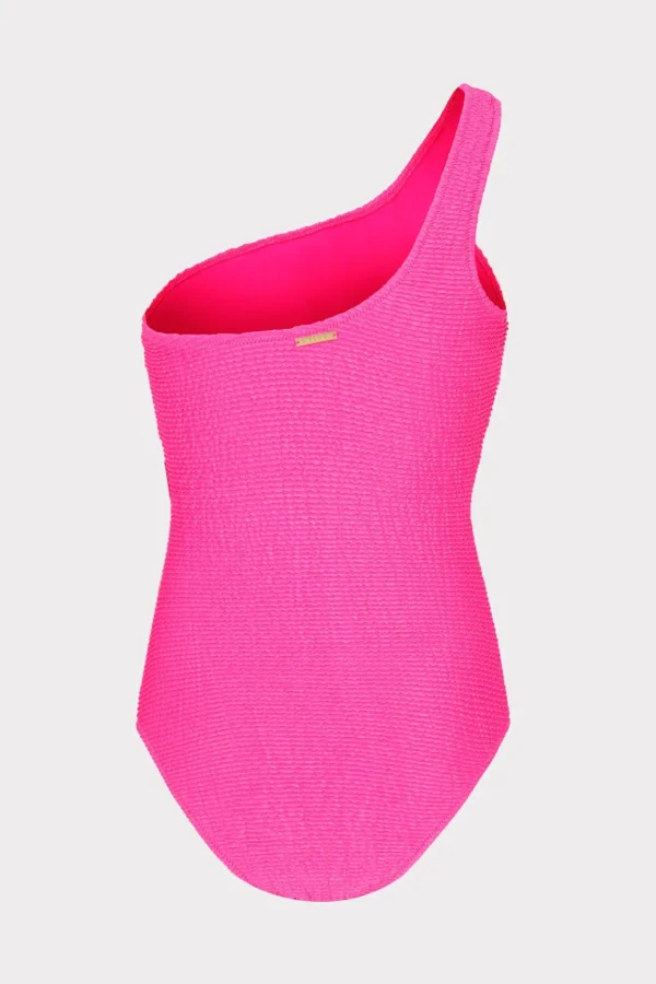 One Piece Swimsuits-MILLY Joni One Shoulder One Piece Neon Pink