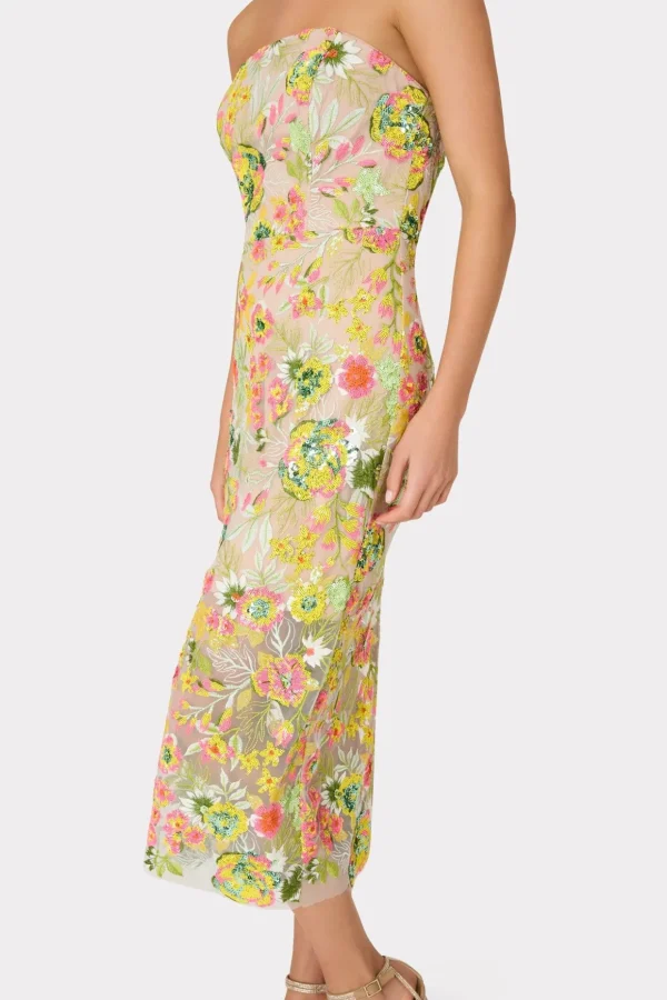 Cocktail Dresses-MILLY Kait Botanical Petals Sequins Dress Green Multi
