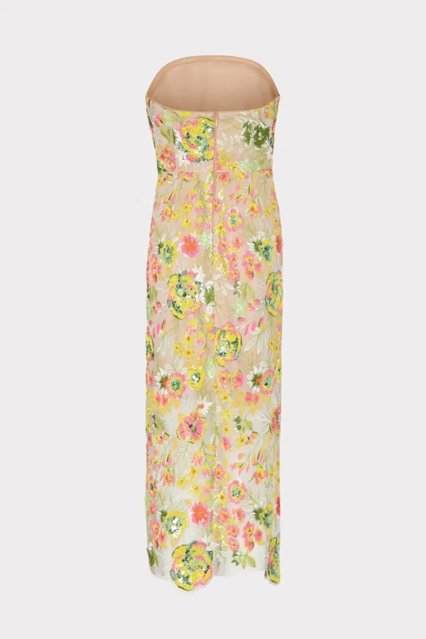 Evening Gowns-MILLY Kait Botanical Petals Sequins Dress Green Multi