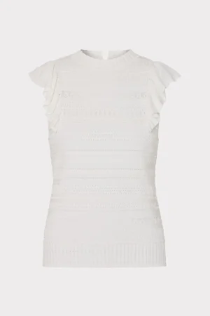 Tops-MILLY Knit Pointelle Flutter Sleeve Top Ecru