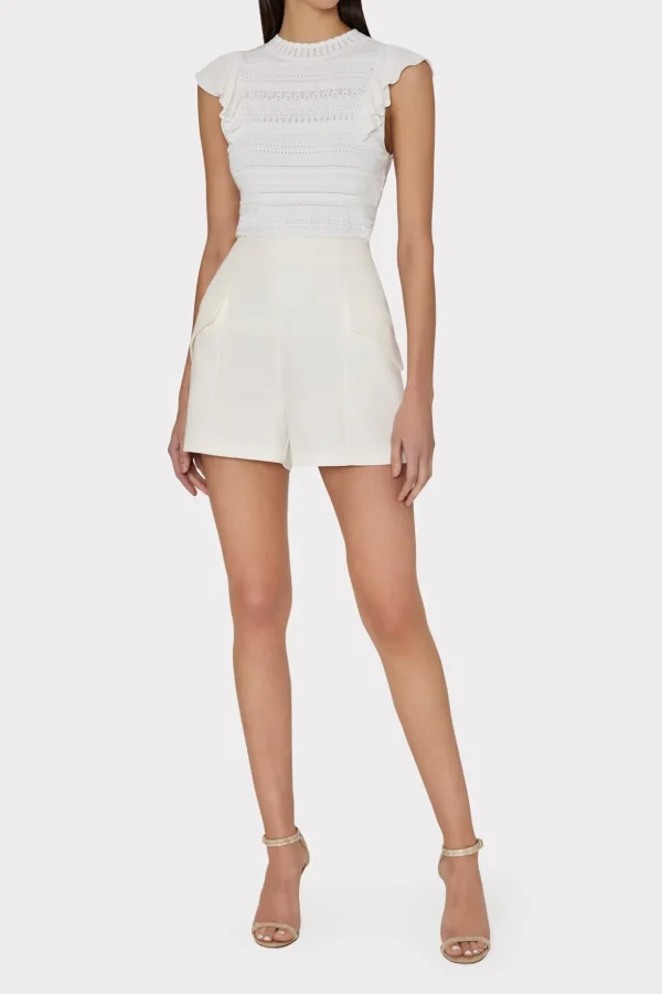 Jumpsuits & Rompers-MILLY Knit Pointelle Flutter Sleeve Top Ecru