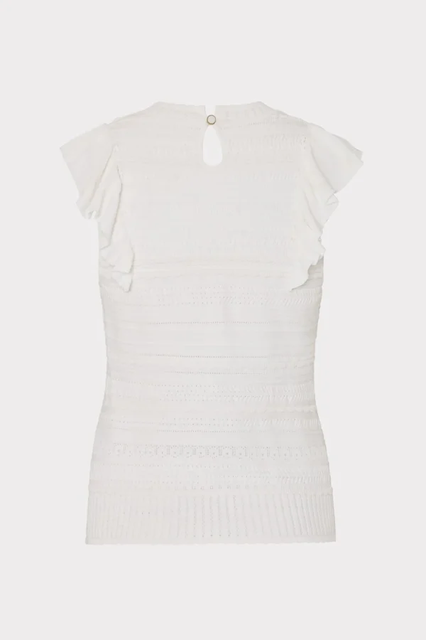 Jumpsuits & Rompers-MILLY Knit Pointelle Flutter Sleeve Top Ecru