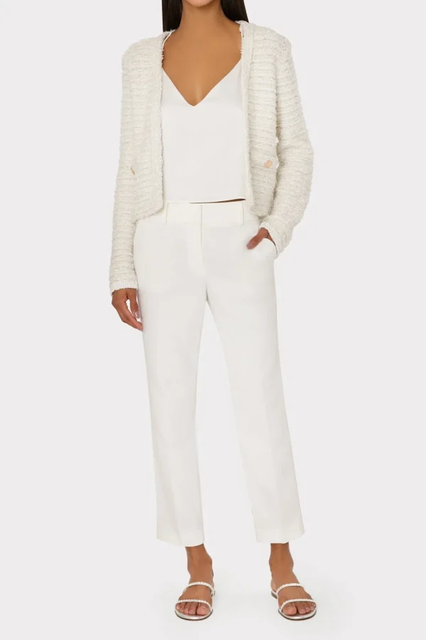 Jumpsuits & Rompers-MILLY Knit Textured Boucle Cardigan Jacket Ecru Multi