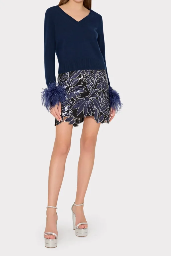 kristina_floral_sequins_s_1.webp Skirts-MILLY Kristina Floral Sequins Skirt Navy/Silver