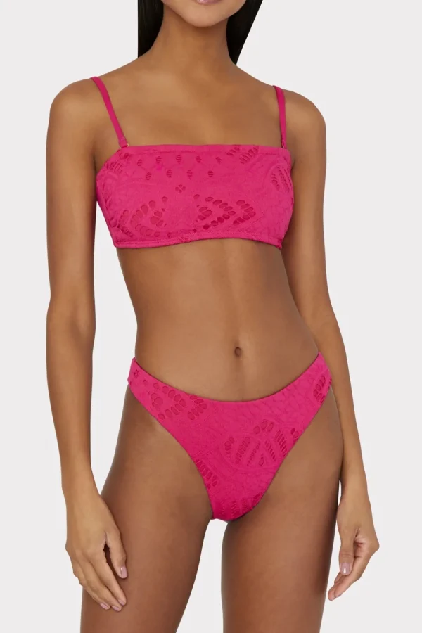 Bikinis-MILLY Lace Eyelet Bandeau Bikini Top Pink