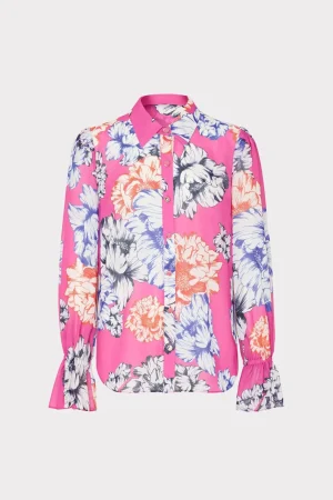 Tops-MILLY Lacey Petals In Bloom Blouse Pink Multi