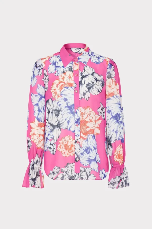 Tops-MILLY Lacey Petals In Bloom Blouse Pink Multi