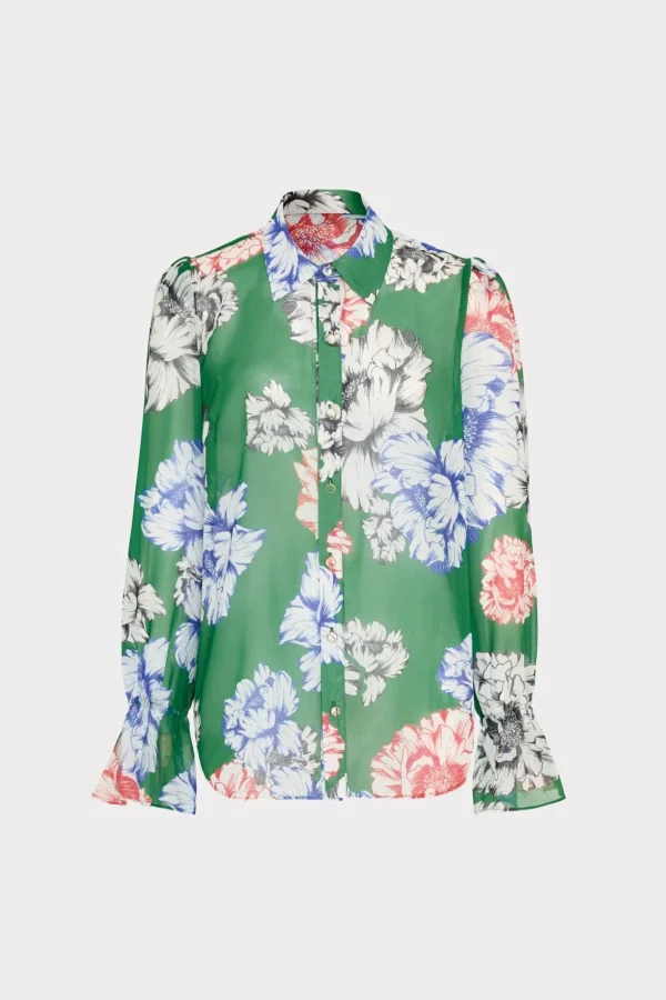 Tops-MILLY Lacey Petals In Bloom Blouse Green Multi