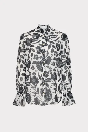 Tops-MILLY Lacey Petals In Bloom Blouse Black Multi