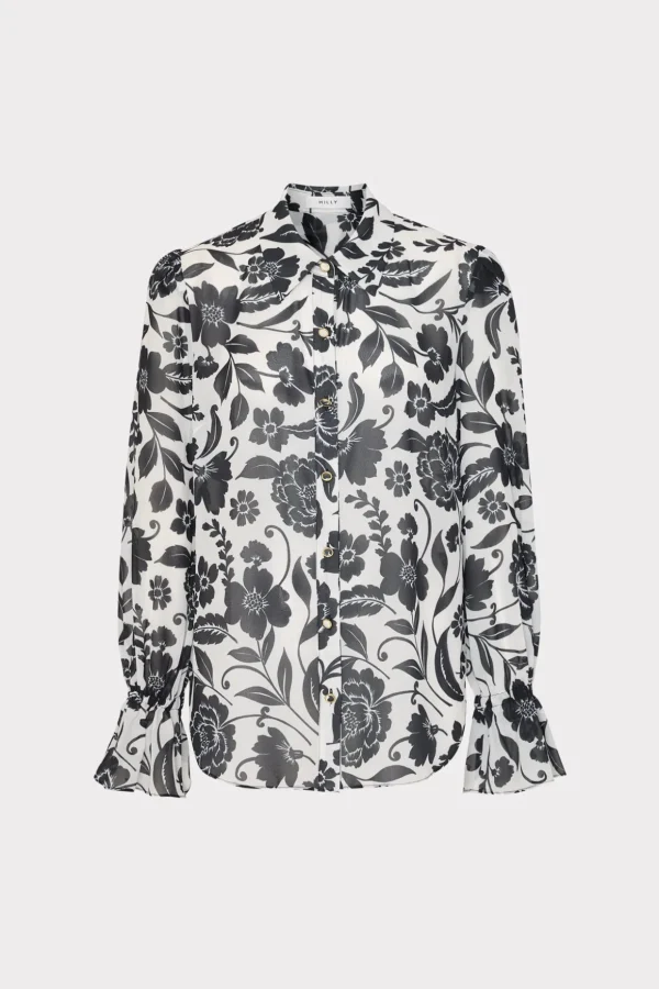 lacey_petals_in_bloom_blo_0.webp Jumpsuits & Rompers-MILLY Lacey Petals In Bloom Blouse Black Multi