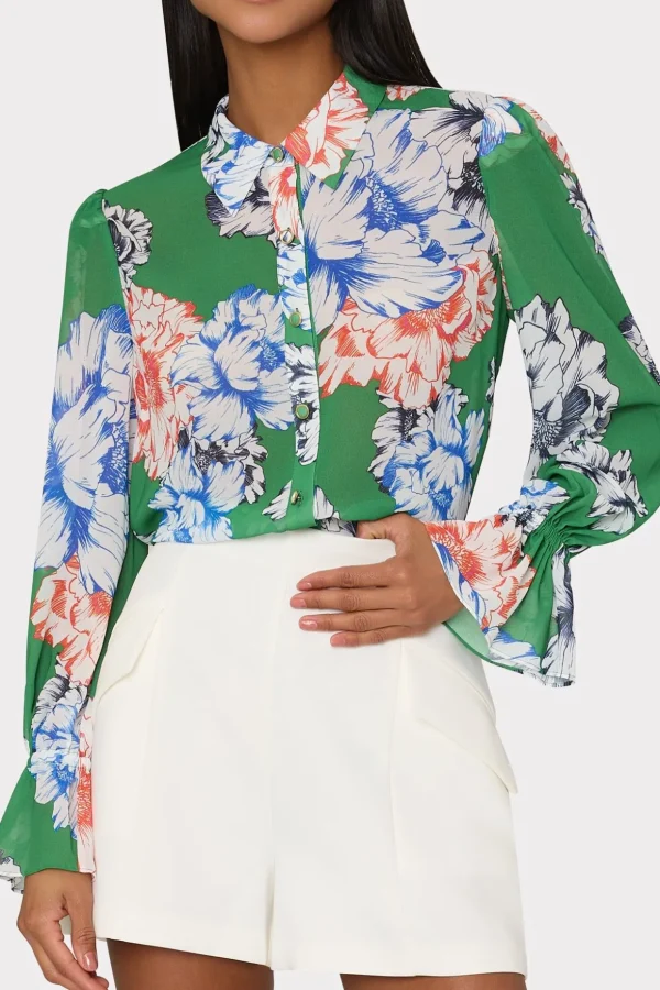 Jumpsuits & Rompers-MILLY Lacey Petals In Bloom Blouse Green Multi