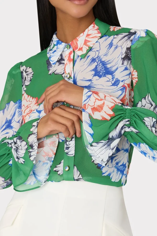 Jumpsuits & Rompers-MILLY Lacey Petals In Bloom Blouse Green Multi
